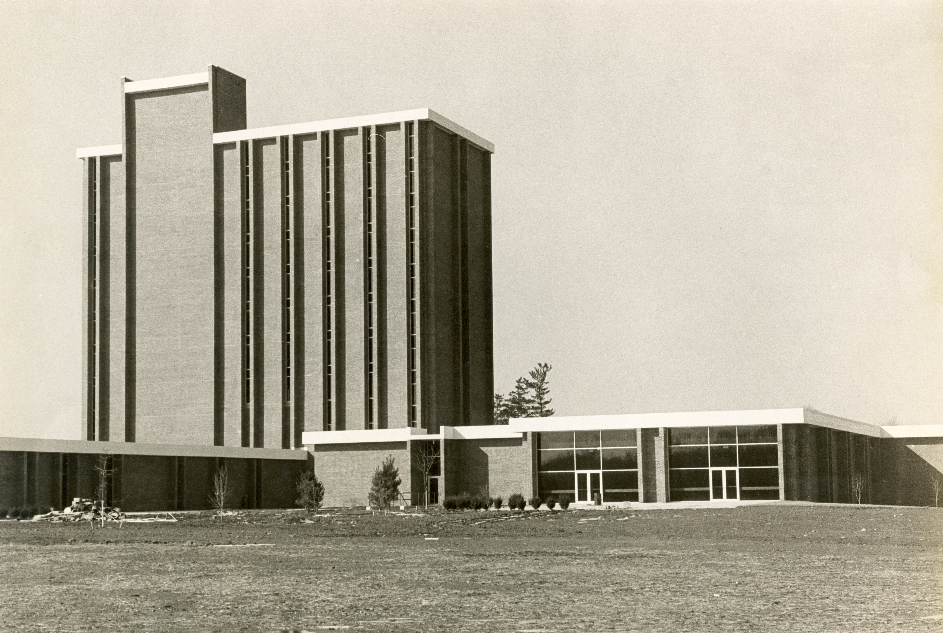 The exterior of the Fawcett Center building in 1970