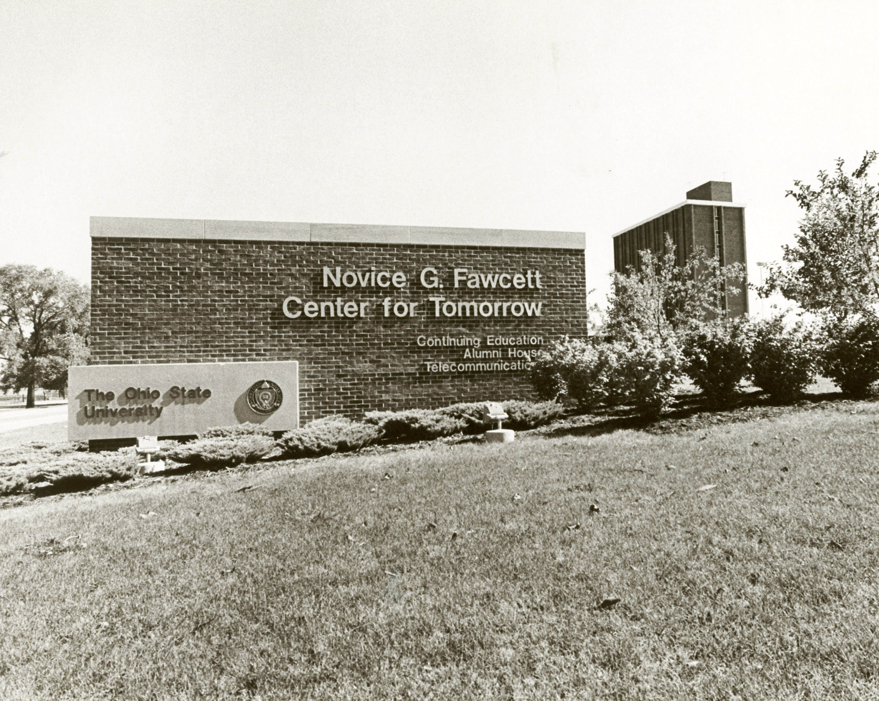 The sign for the Fawcett Center building in 1975